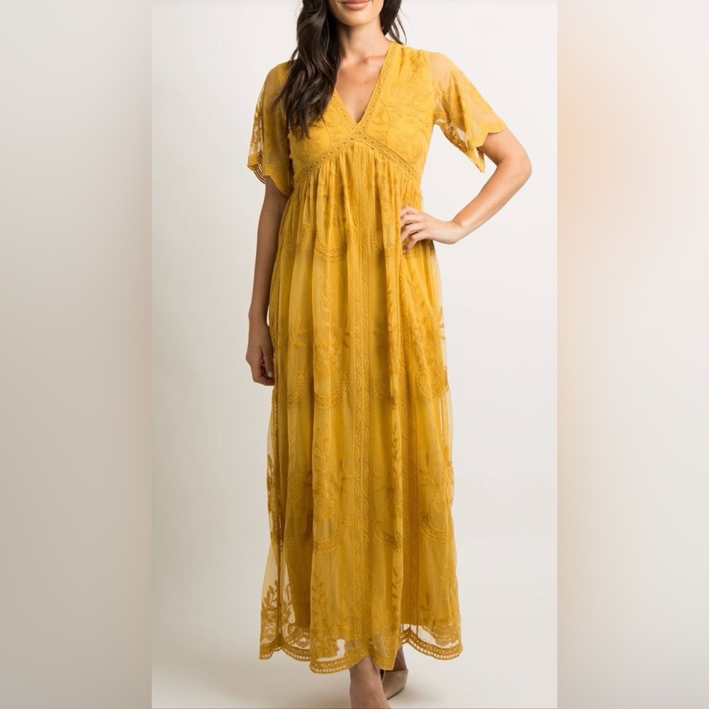 Pink blush small yellow lace maxi dress